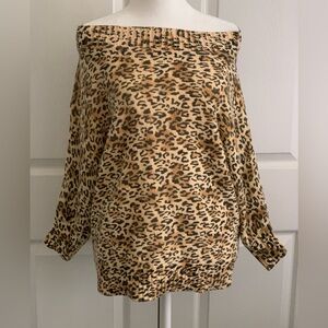TCEC Boat Neck Animal Print 1/2 Sleeve Pullover Sweaater